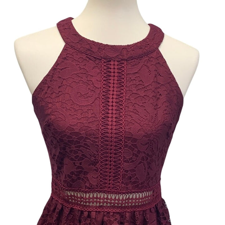 By &amp; By Juniors Size 9 Sleeveless Lace Fit &amp; Flare Wine Red Knee Length Dress