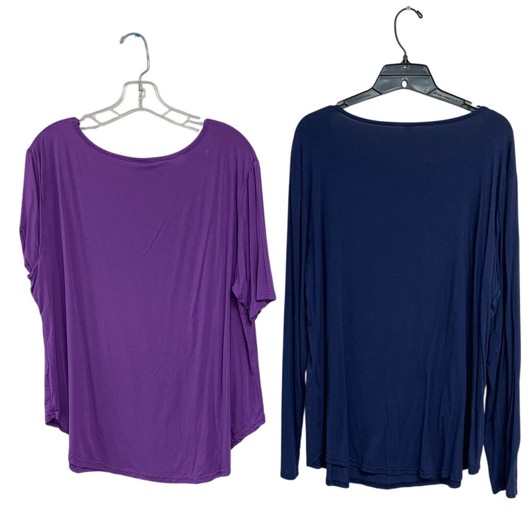Lot of 2 Womens XL Rayon Blend Long and Short Sleeve Lightweight V Neck Tops