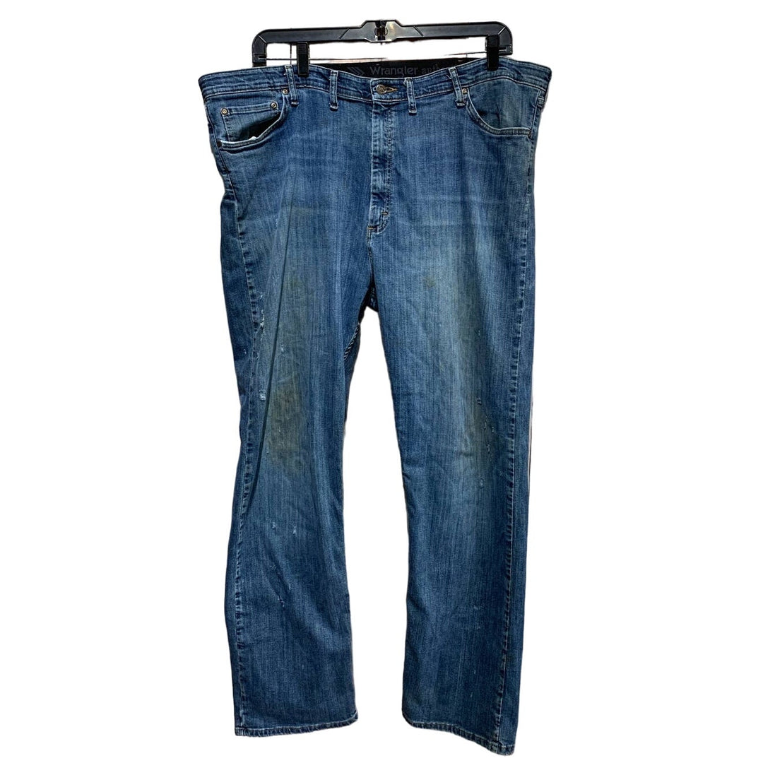 Wrangler Authentics 46 X 32 Rugged Distressed Elastic Waistband Denim Blue Jeans