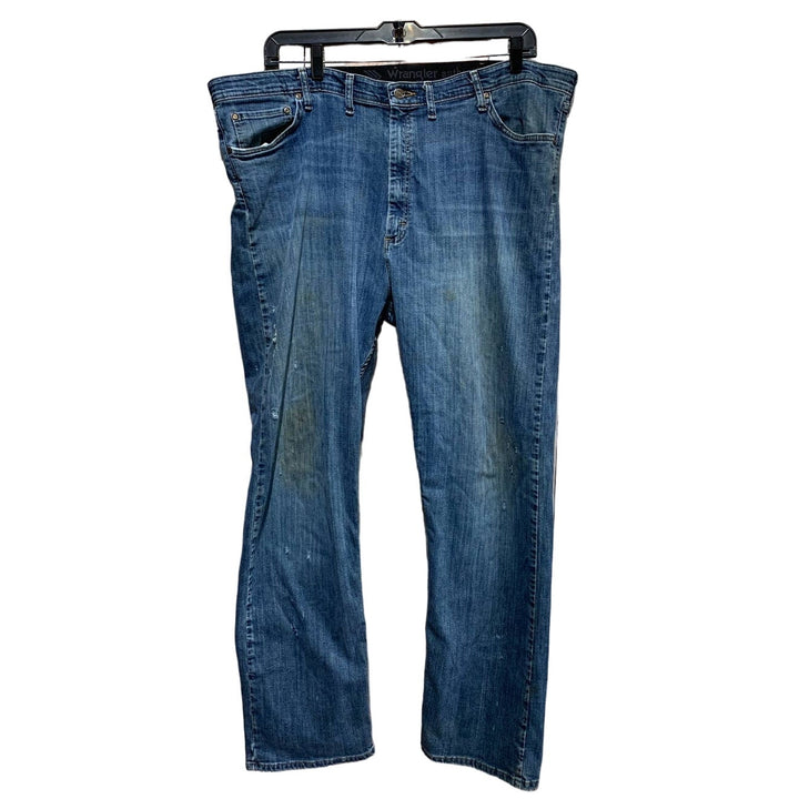 Wrangler Authentics 46 X 32 Rugged Distressed Elastic Waistband Denim Blue Jeans