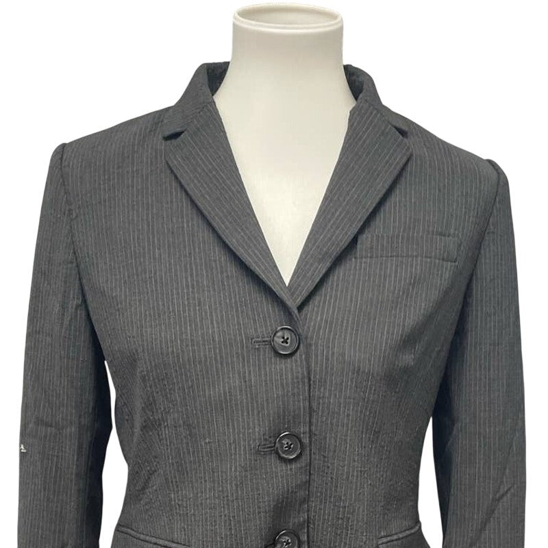 Banana Republic Womens 10P 10 Petite Gray Pin Striped 3 Button Blazer Jacket