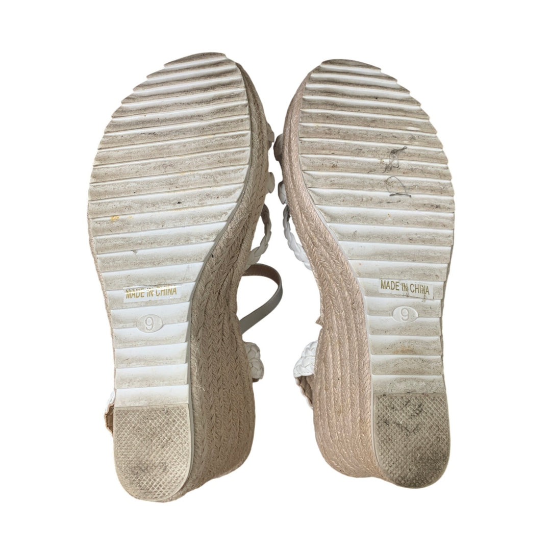Mikarka Womens Size 9 White Open Toe 4" Wedge Heel Ankle Strap Sandal Shoes