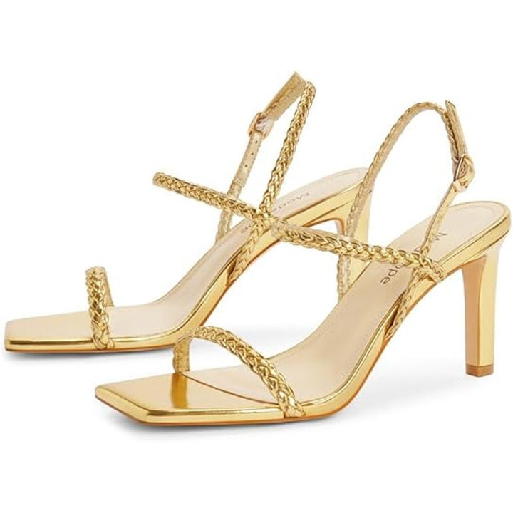 Modatope Womens Size 7 Shiny Gold Open Toe 4" Heel Ankle Strap Sandal Shoes