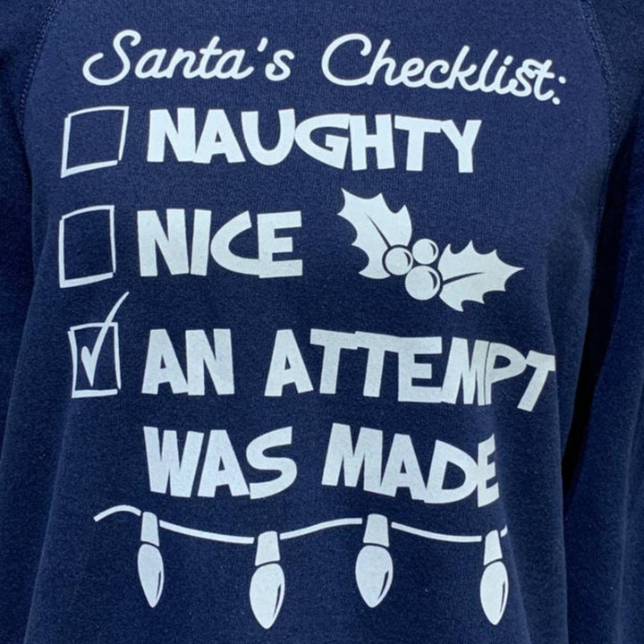 Upcycled Hand Printed Large Christmas Santa Checklist Naught Nice Sweatshirt