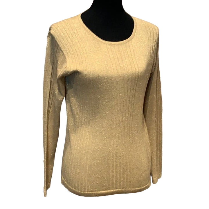 Anna Gray Small Silk Blend Sparkly Gold Scoop Neck Long Sleeve Strechy Sweater