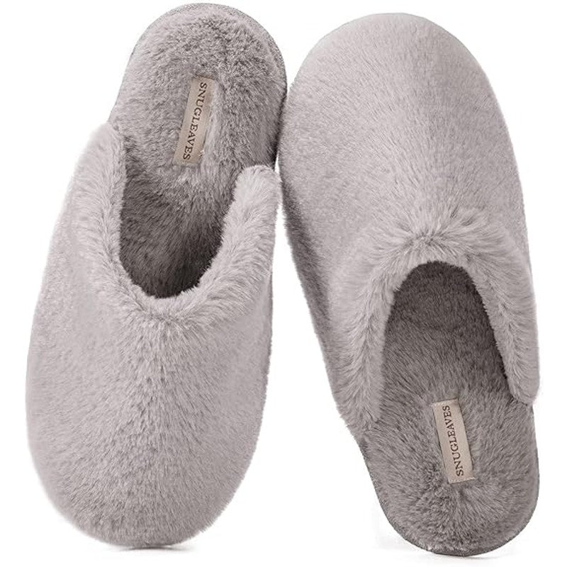 Snug Leaves Womens Size 9-10 Gray Slippers Slip On Fluffy Round Toe House shoes