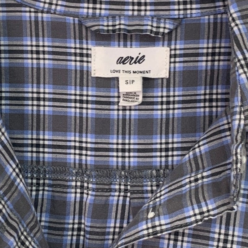 New Aerie Womens Small Long Sleeve Plaid Cropped Collared Button Up Shirt