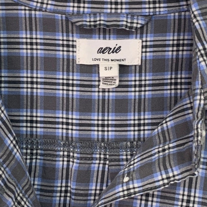 New Aerie Womens Small Long Sleeve Plaid Cropped Collared Button Up Shirt