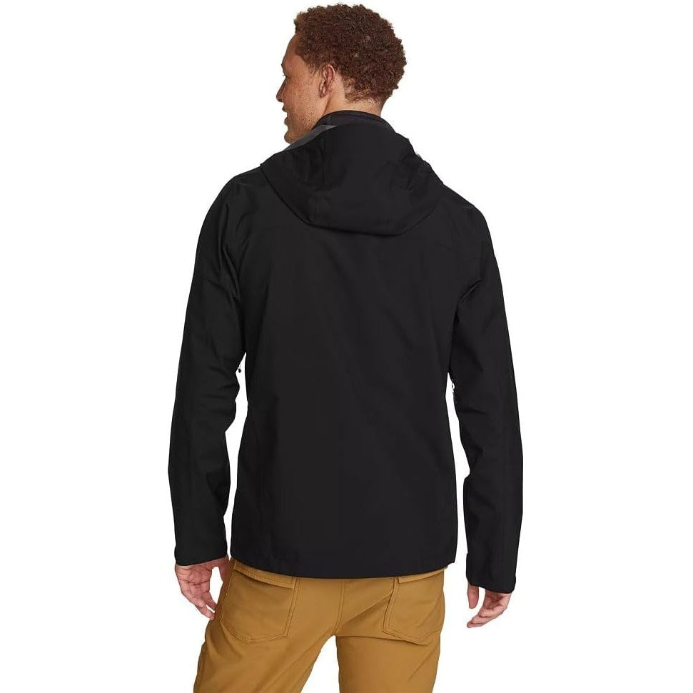New Eddie Bauer Mens Small Black Packable Cloud Cap Stretch Hooded Rain Jacket