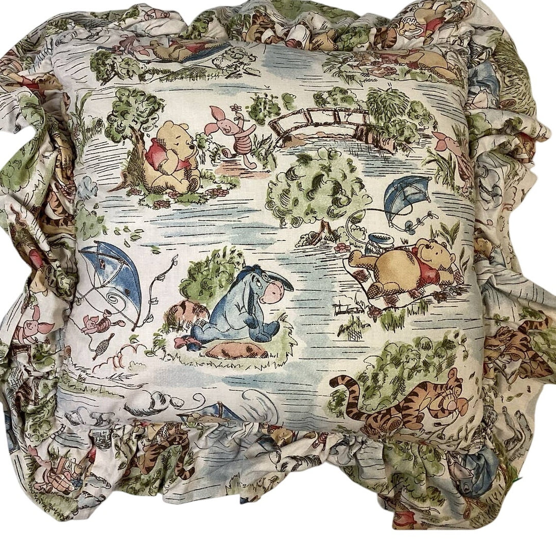 Vintage Handmade Winnie the Pooh Needlepoint Ducky Small Square Throw Pillow