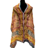 Handmade Upcycled Sari-Inspired Lightweight Blue Gold Red Poncho Wrap Scarf