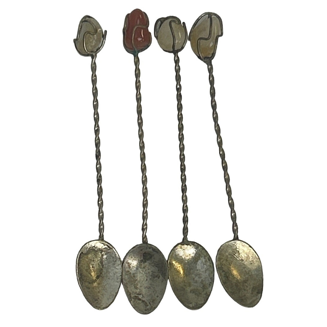 Vintage Handmade Tiny Wrapped Stone Mini Metal Collectible Baby Doll Spoons