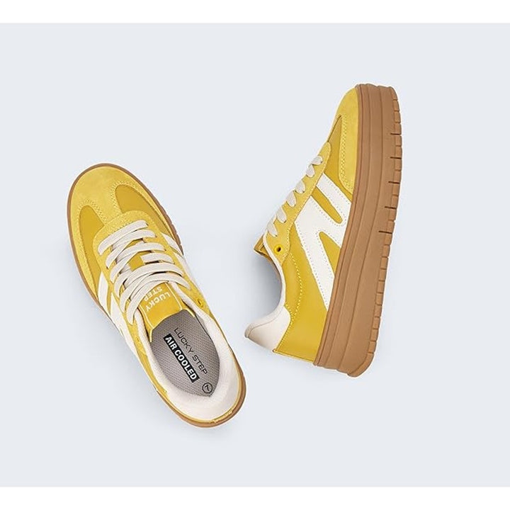 Lucky Step Womens Size 6 Yellow Platform Genuine Leather Classic Sneakers Shoes