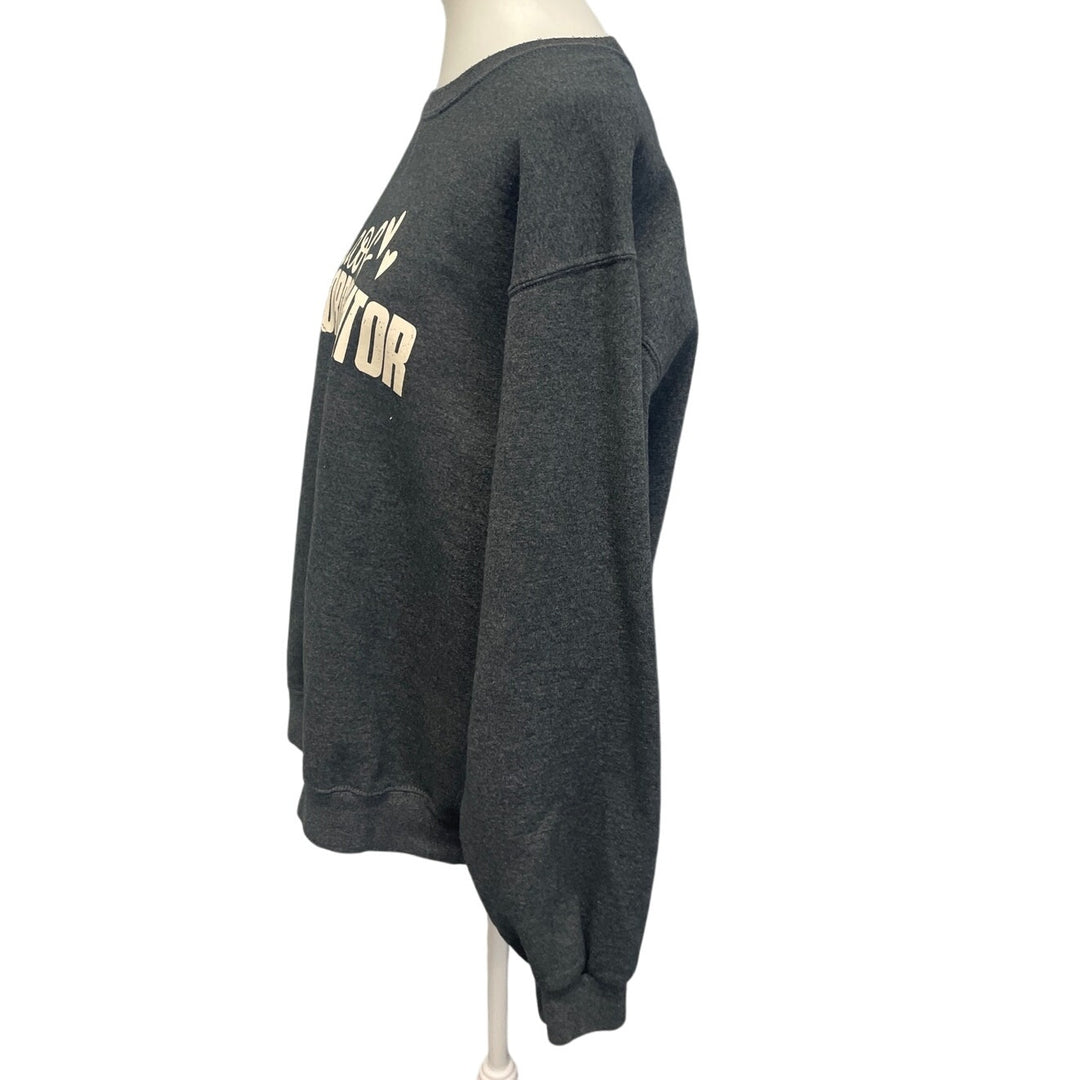 Hand Printed Upcycled Womens Large Chaos Coordinator Long Sleeve Sweatshirt