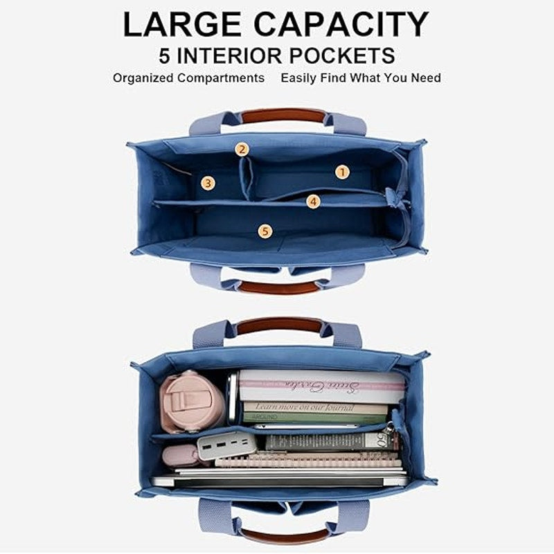 New Kkxiu Denim Blue Canvas Oversized Zip Up Many Compartments CrossbodyTote Bag