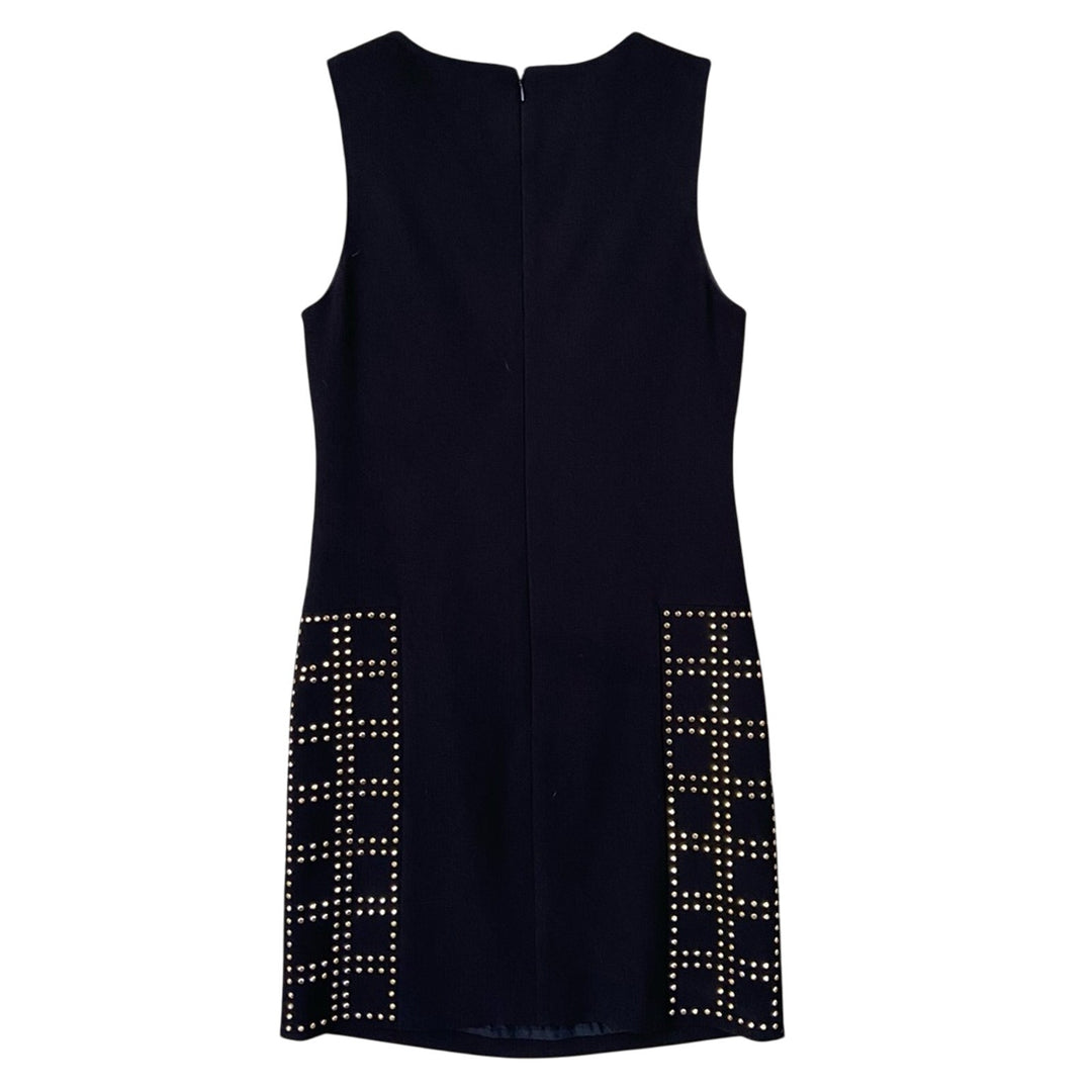 Trina Turk Womens Size 2 Black Shift Midi Gold Stud Sleeveless Sheath Dress