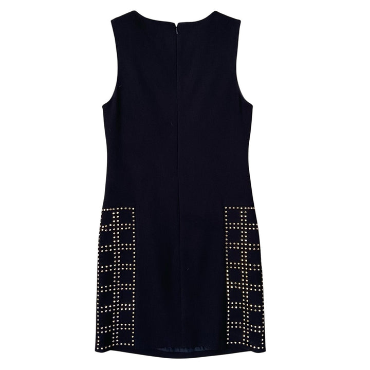 Trina Turk Womens Size 2 Black Shift Midi Gold Stud Sleeveless Sheath Dress