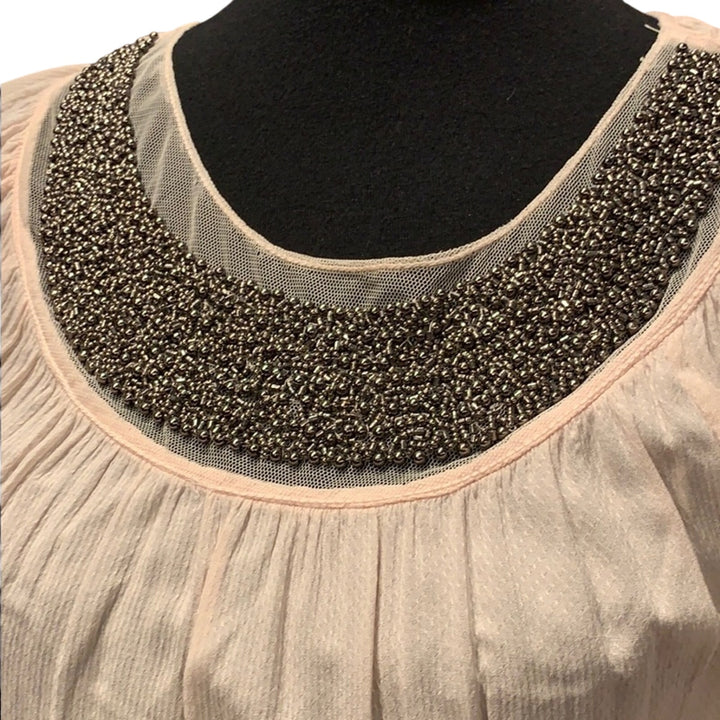 Max Studio MSSP Womens XS Cream Beaded Long Sleeve Rayon Pouf Shoulder Blouse
