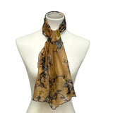Vintage Long Rectangular Blue Yellow Floral on Brown Acetate Fashion Scarf