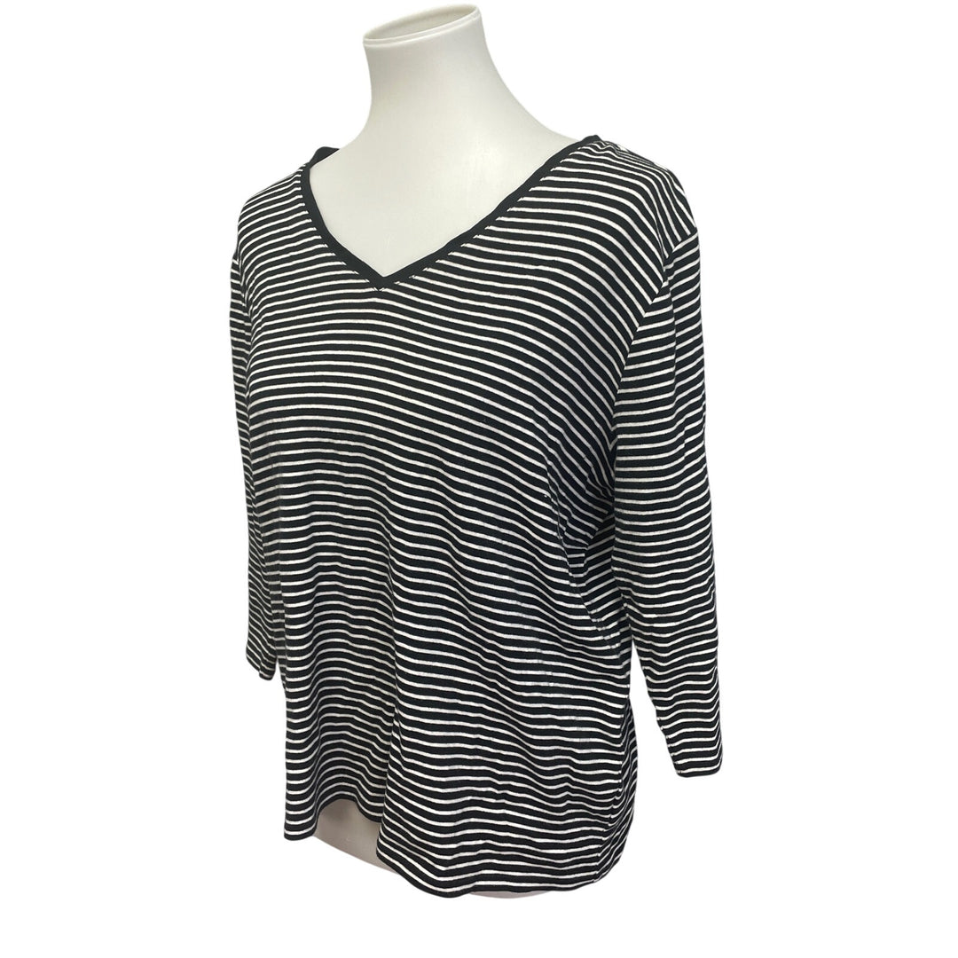 Chaps Womens 2X Half Sleeve V-Neck Cotton Blend Black White Striped Tee Shirt