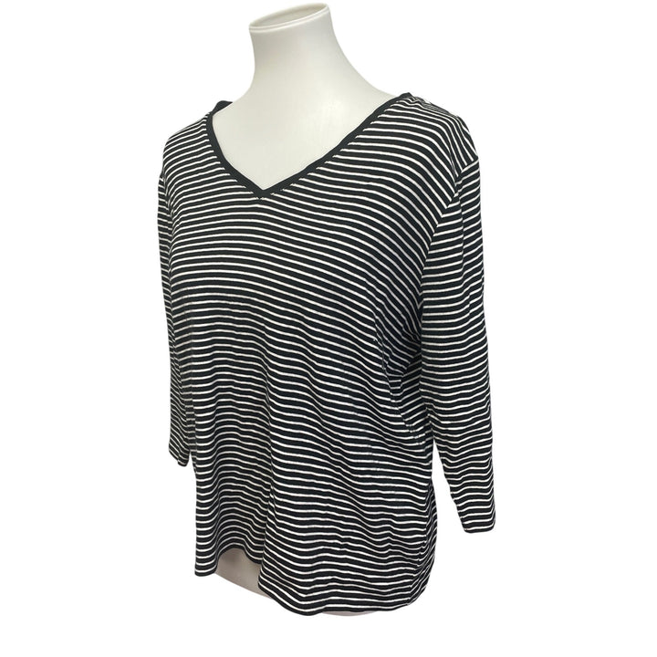 Chaps Womens 2X Half Sleeve V-Neck Cotton Blend Black White Striped Tee Shirt