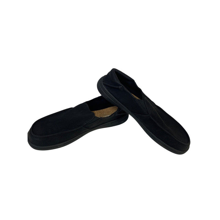 Pulltop Mens Size 10 Black Faux Leather Closed Round Toe Slip On Slippers Shoes