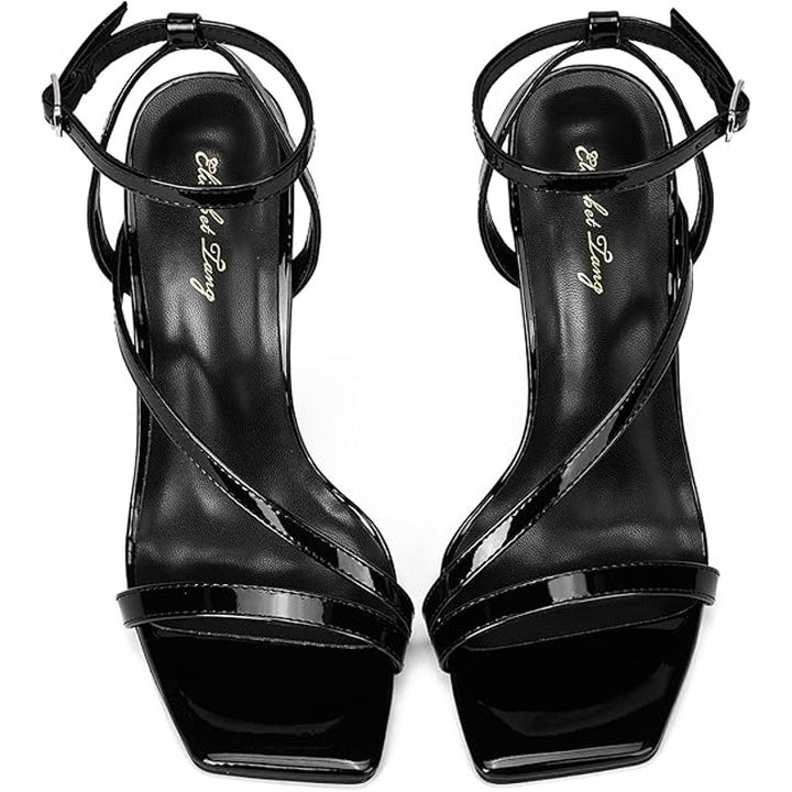 Elisabet Tang Womens Size 8 Black 4.25" Heels Open Square Toe Ankle Strap Shoes