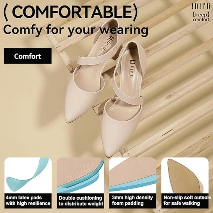 IDIFU Womens Size 6 Tan 2.5" Block Heel Closed Pointy Toe Cross Strap Shoes