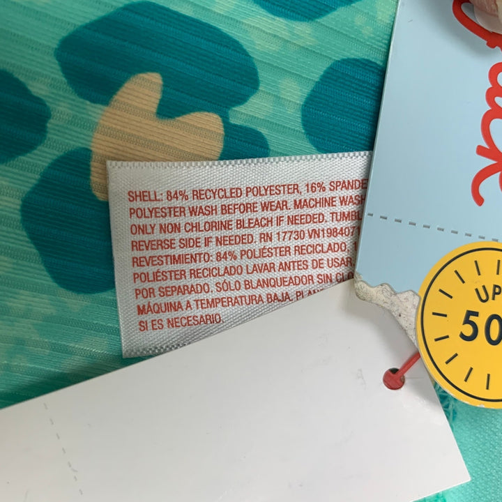 New Cat &amp; Jack Girls Large 10/12 Neon Leopard Long Sleeve 2PC Bikini Swim Suit