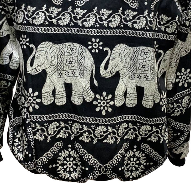 New Elephant Medium Black Lace Lightweight Long Sleeve Silky Long Sleeve Blouse