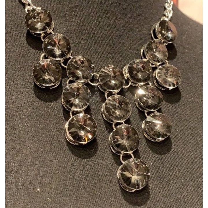 New Midnite Steel Gray Gem Waterfall Rhinestone Statement Fashion Necklace