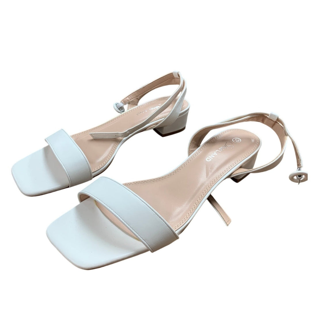 New Shoe Land Womens 10 Melinda 1.5" Heel White Open Square Toe Ankle Strap Shoe