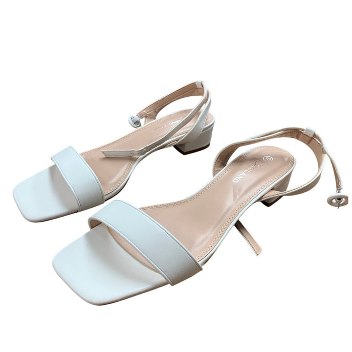 New Shoe Land Womens 10 Melinda 1.5" Heel White Open Square Toe Ankle Strap Shoe
