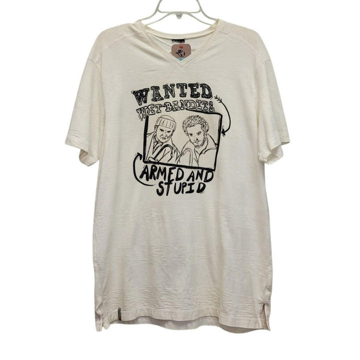 Hand Printed Upcycled Mens XL Home Alone Bandits Christmas Short Sleeve Tee