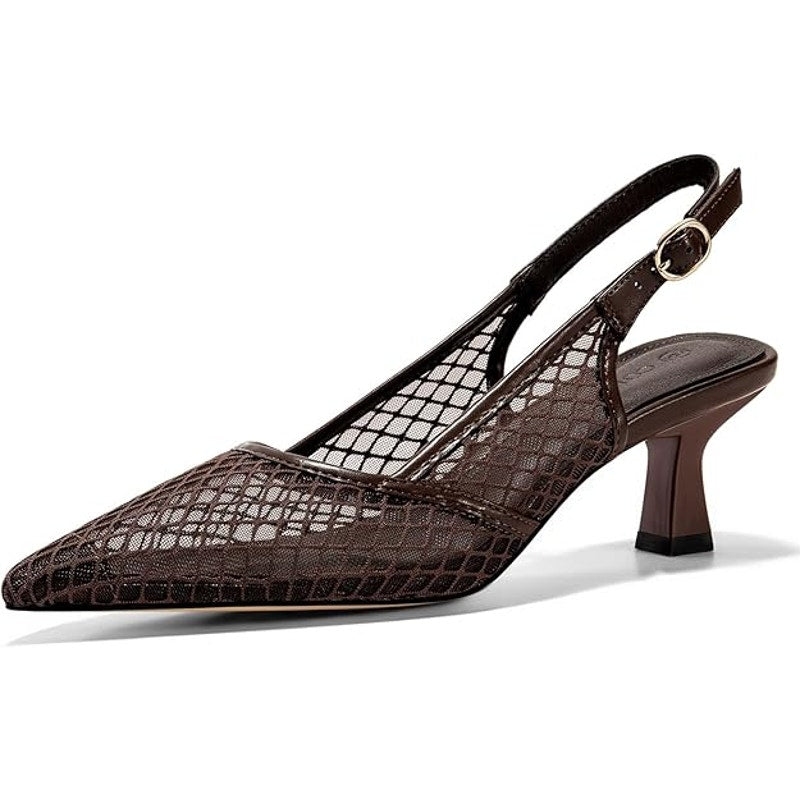 Coutgo Womens 9.5 Dark Brown Mesh Pointy Closed Toe Slingback 2.5" Heel Shoes