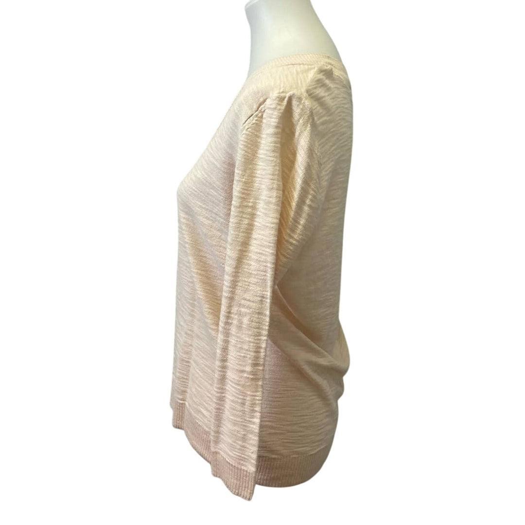 New York &amp; Company Large Blush Peach V-Neck Long Sleeve Cotton Blend Sweater