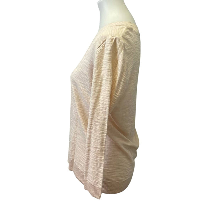 New York &amp; Company Large Blush Peach V-Neck Long Sleeve Cotton Blend Sweater