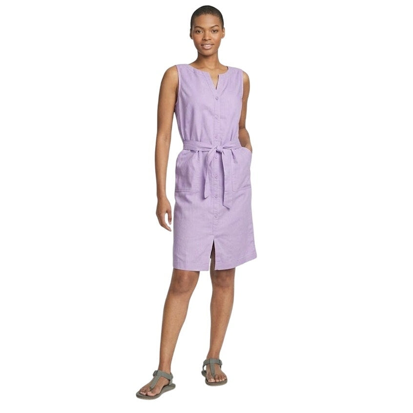 New Eddie Bauer Womens 3X Lt Purple Short Sleeve Utility Hemplify Dress w Belt