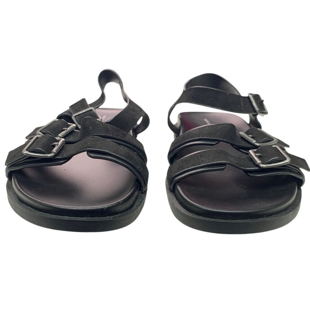 New American Eagle Womens US Size 8 Black Faux Leather Suede Flat Sandals