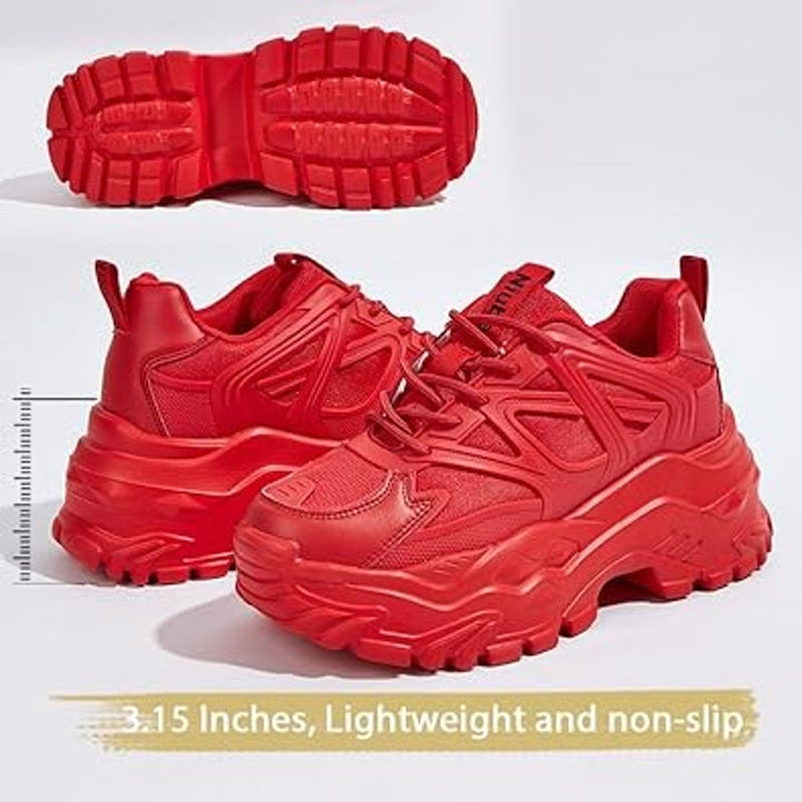 Niluber Womens Size 7 Red Chunky Lace Up NonSlip Platform Athletic Sneaker Shoes