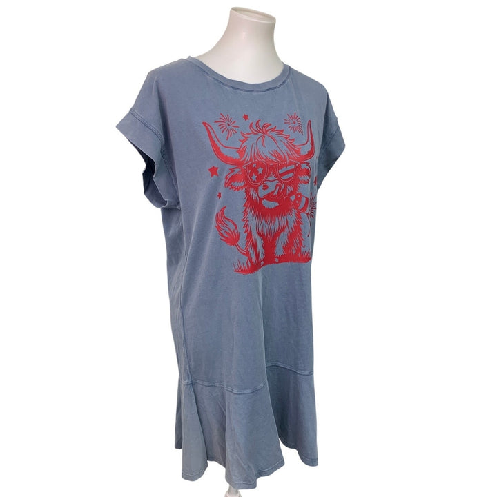 Upcycled Hand Printed Womens Medium Sunglasses Highland Cow Fireworks Dress