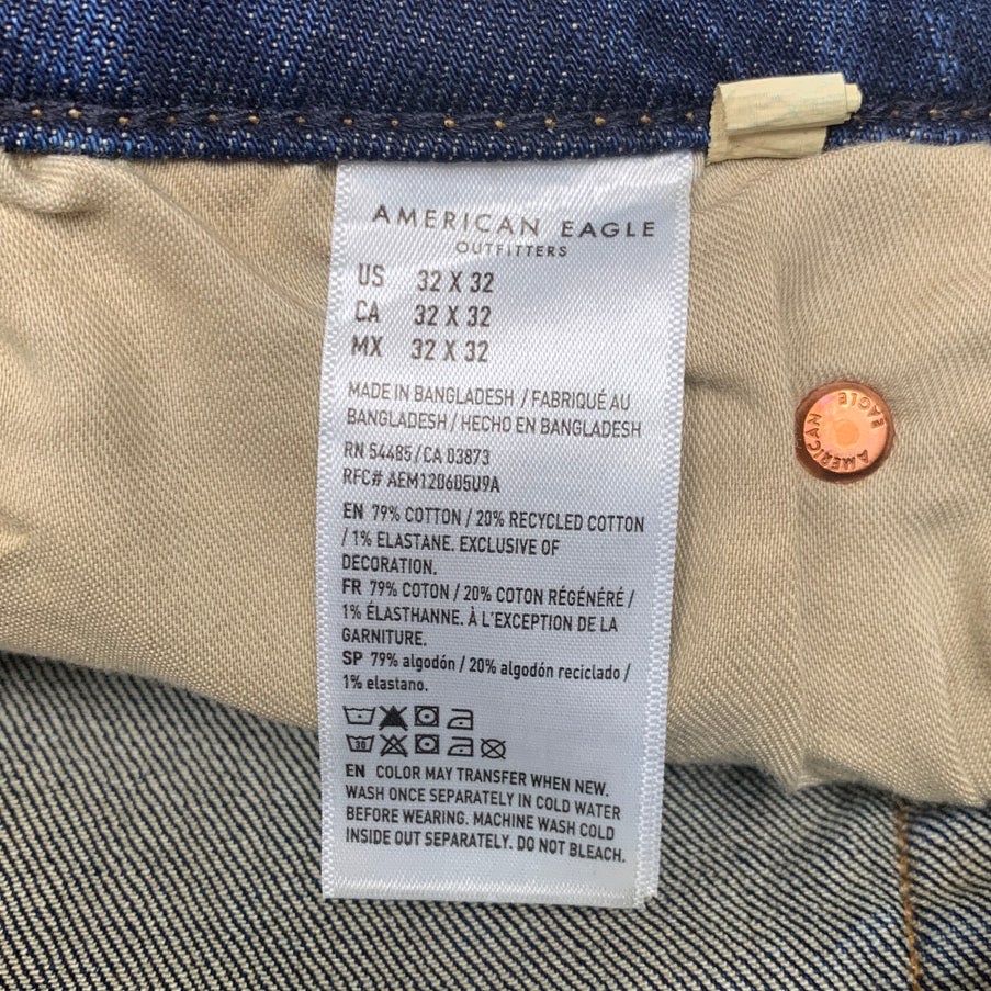 New American Eagle Womens 32X32 Cotton Blend Athletic Fit Dark Denim Blue Jeans
