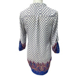 Wishful Park Small Red Blue White Floral Polka Dot Hi Low 1/2 Button Blouse Top