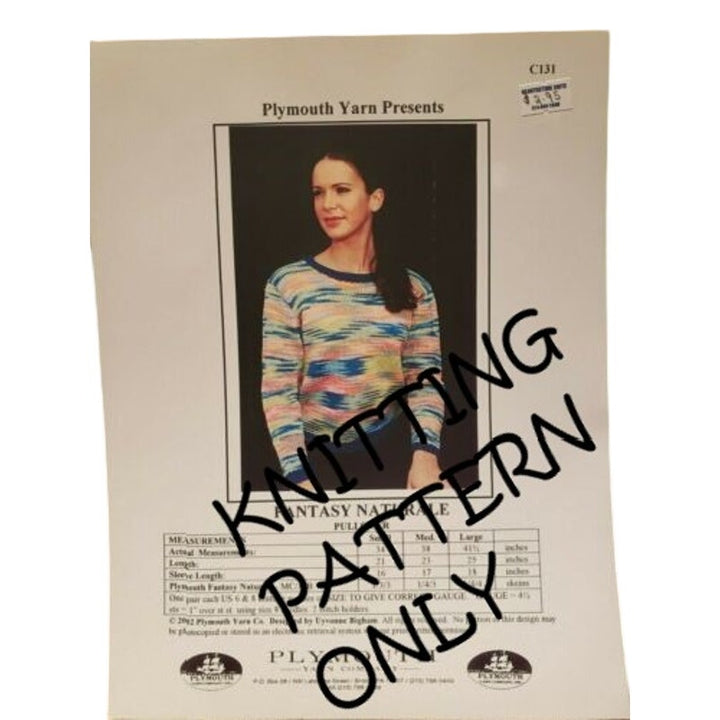 New Plymouth Yarn C131 Fantasy Naturale Pullover Sweater Knitting Pattern