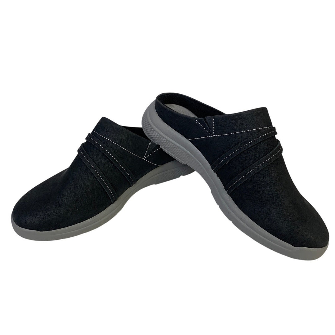 JSport Womens Size 7 Black Faux Leather Gina Slip On Memory Foam Sneaker Shoes