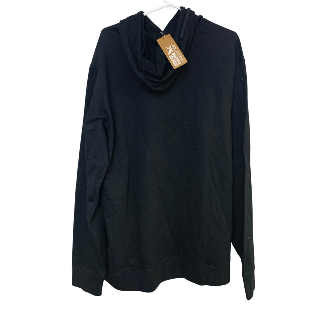 New Eddie Bauer Mens Black PolyCotton Long Sleeve Camp Fleece Pullover Hoodie