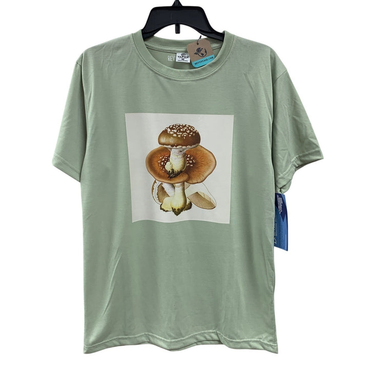 New Hand Printed Mens Medium Spodoleucus Oyster Mushroom Short Sleeve Tee Shirt