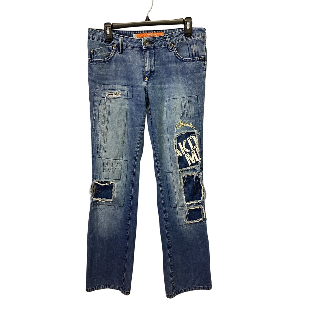 Akdmks Mens Size 30 Stretch Cotton Distressed Patched Whiskered Denim Blue Jeans