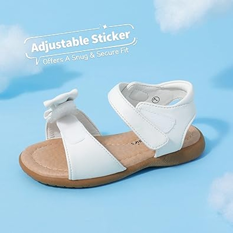 Dream Pairs Toddler Girls Size 8 White Adjustable Hook &amp; Loop Bow Sandals Shoes