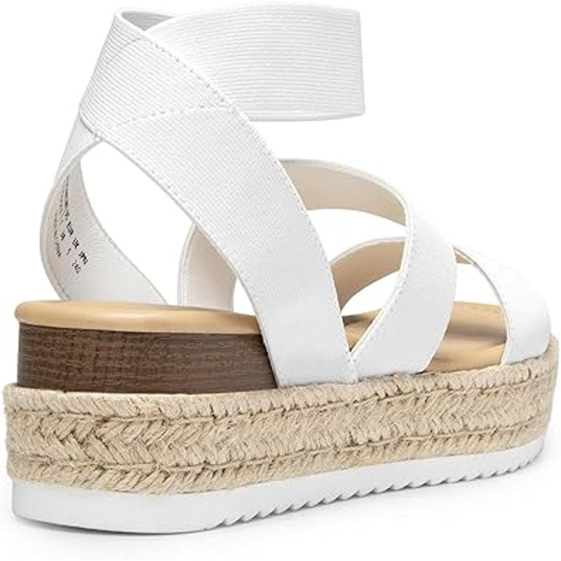 Dream Pairs Womens 9 White Elastic Ankle Strap Open Toe 2.25" Platform Sandals